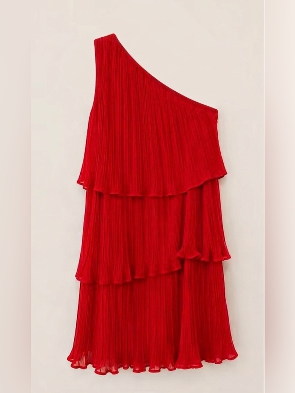 Zesica Bright Red One-Shoulder Ruffle Pleated Mini Dress - Size Medium NWT